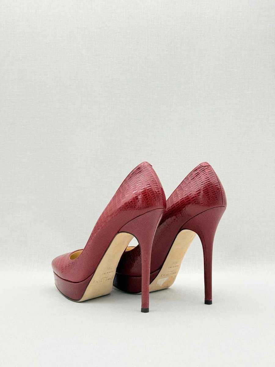 Pre-loved JIMMY CHOO Red Lizard Embossed Size EU 38.5 Pumps at Reems Closet