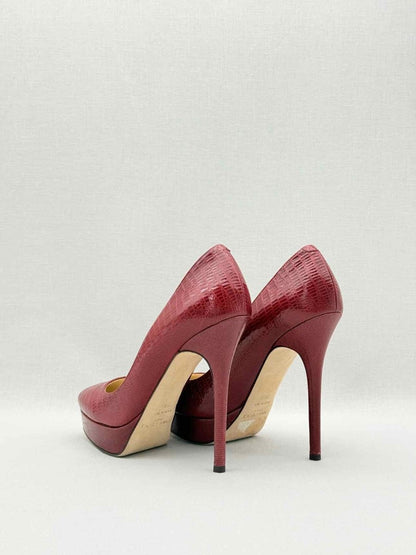 Pre-loved JIMMY CHOO Red Lizard Embossed Size EU 38.5 Pumps at Reems Closet