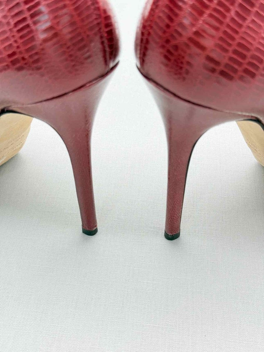 Pre-loved JIMMY CHOO Red Lizard Embossed Size EU 38.5 Pumps at Reems Closet