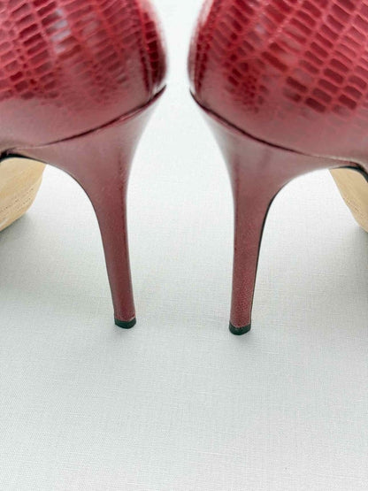 Pre-loved JIMMY CHOO Red Lizard Embossed Size EU 38.5 Pumps at Reems Closet