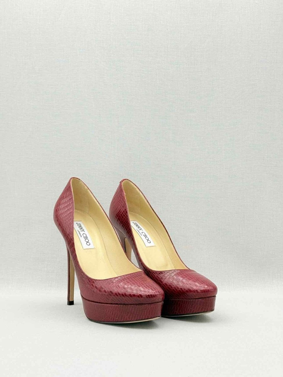 Pre-loved JIMMY CHOO Red Lizard Embossed Size EU 38.5 Pumps at Reems Closet