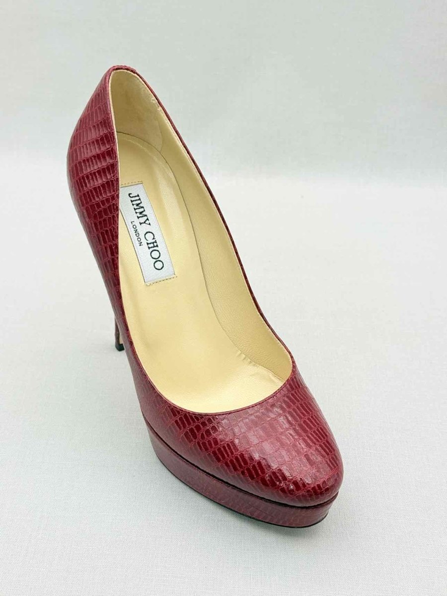 Pre-loved JIMMY CHOO Red Lizard Embossed Size EU 38.5 Pumps at Reems Closet