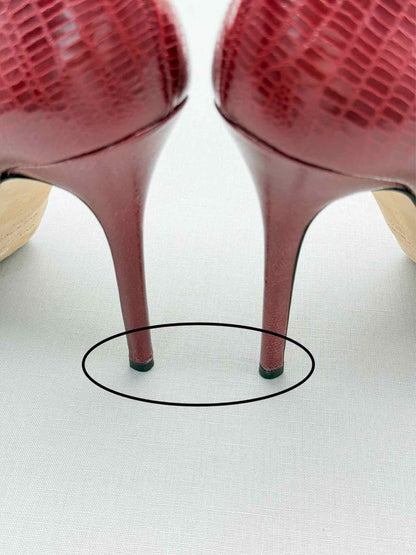 Pre-loved JIMMY CHOO Red Lizard Embossed Size EU 38.5 Pumps at Reems Closet