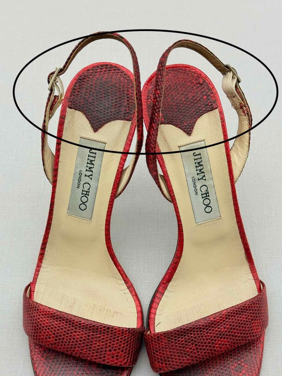 Pre-loved JIMMY CHOO Red Size EU 39.5 Heeled Sandals at Reems Closet