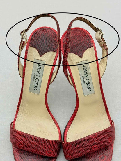 Pre-loved JIMMY CHOO Red Size EU 39.5 Heeled Sandals at Reems Closet