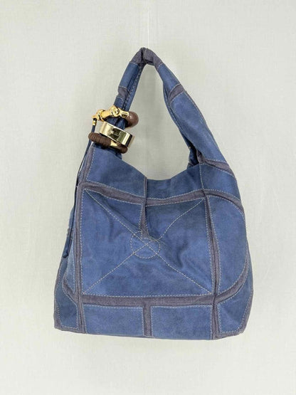Pre - loved JIMMY CHOO Saba Blue Patchwork Hobo bag at Reems Closet