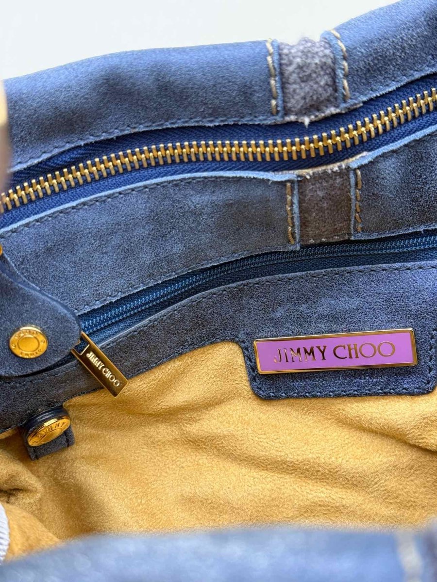 Pre - loved JIMMY CHOO Saba Blue Patchwork Hobo bag at Reems Closet