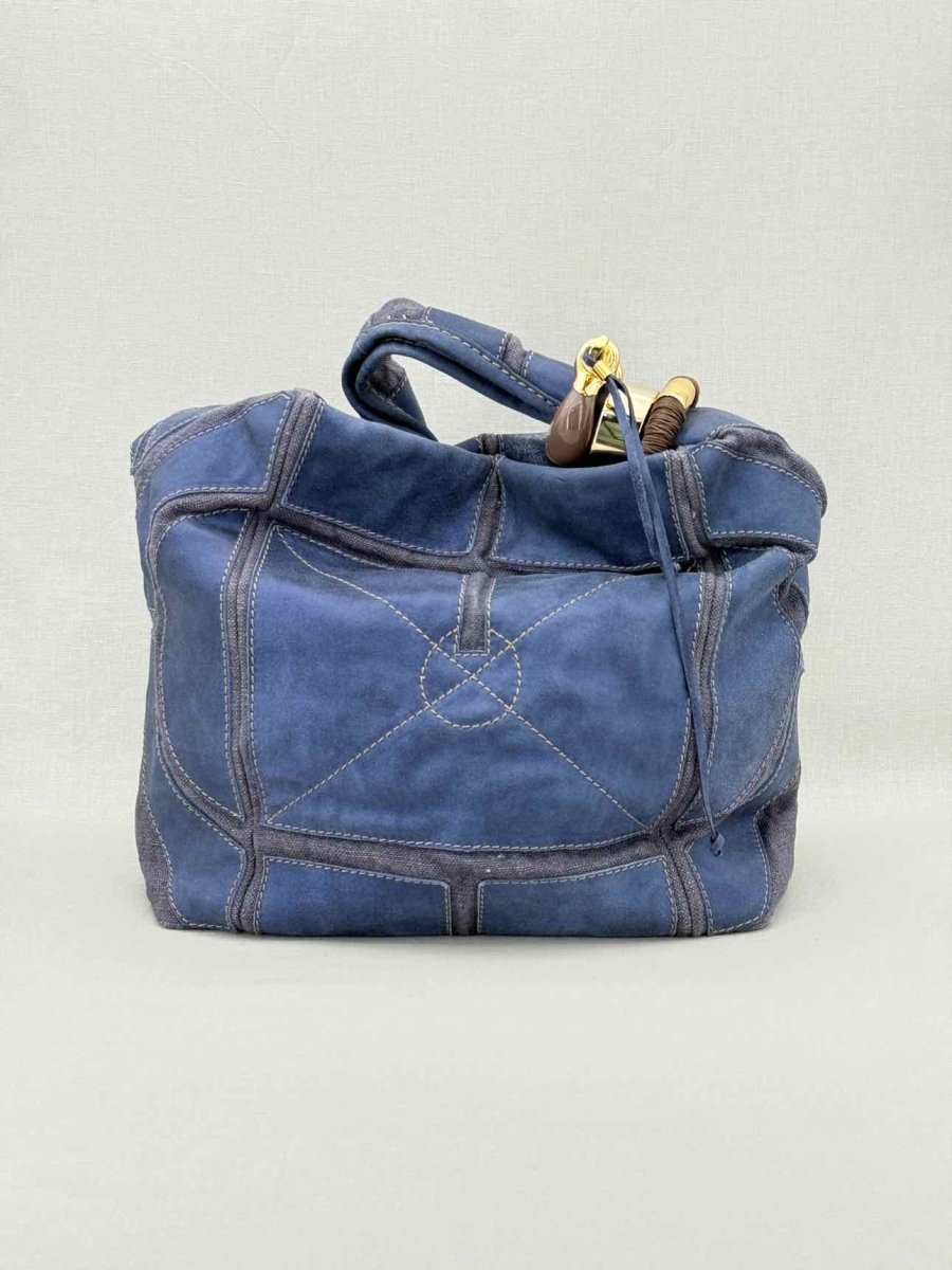 Pre - loved JIMMY CHOO Saba Blue Patchwork Hobo bag at Reems Closet