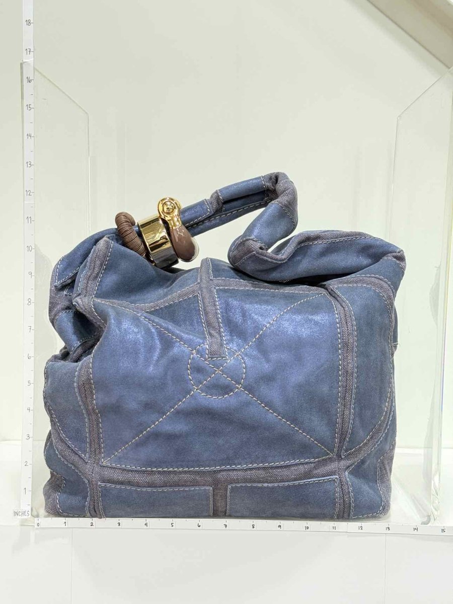 Pre - loved JIMMY CHOO Saba Blue Patchwork Hobo bag at Reems Closet