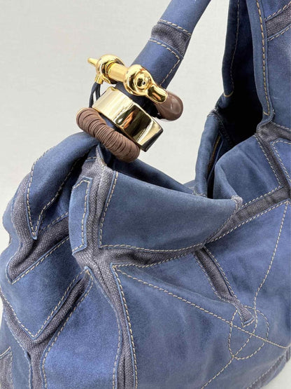 Pre - loved JIMMY CHOO Saba Blue Patchwork Hobo bag at Reems Closet
