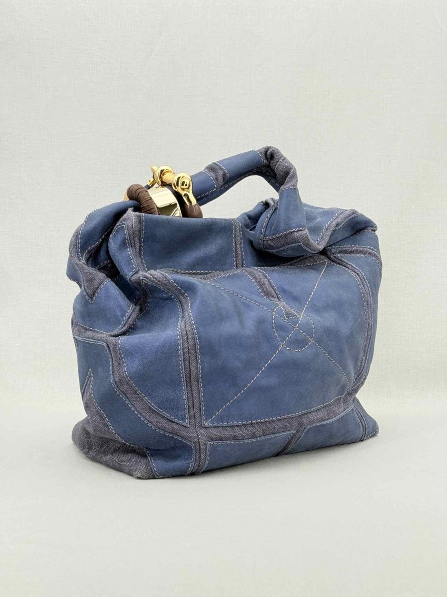 Pre - loved JIMMY CHOO Saba Blue Patchwork Hobo bag at Reems Closet