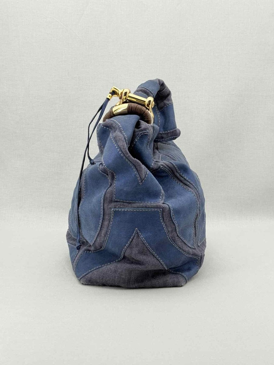 Pre - loved JIMMY CHOO Saba Blue Patchwork Hobo bag at Reems Closet