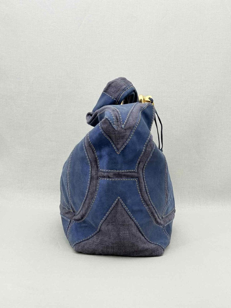 Pre - loved JIMMY CHOO Saba Blue Patchwork Hobo bag at Reems Closet