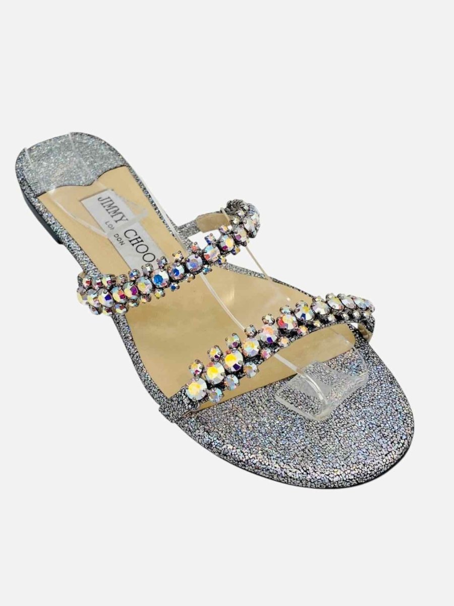 Pre - loved JIMMY CHOO Silver Multicolor Sandals 37 at Reems Closet