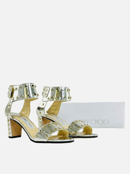 Pre - loved JIMMY CHOO Veto 65 Silver Heeled Sandals 35 at Reems Closet