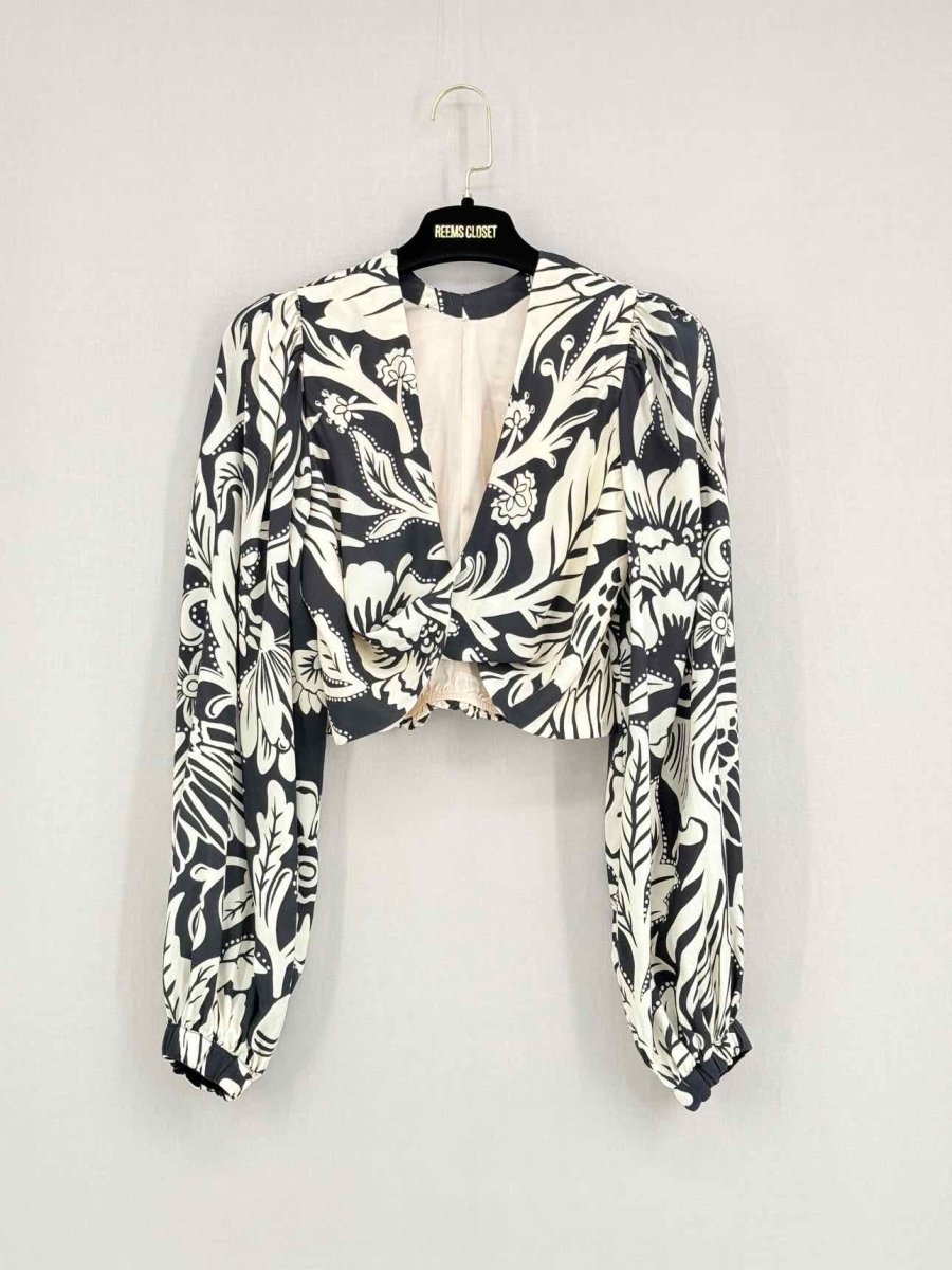 Pre - loved JOHANNA ORTIZ Black & Cream Tropical Size US 0 Top at Reems Closet