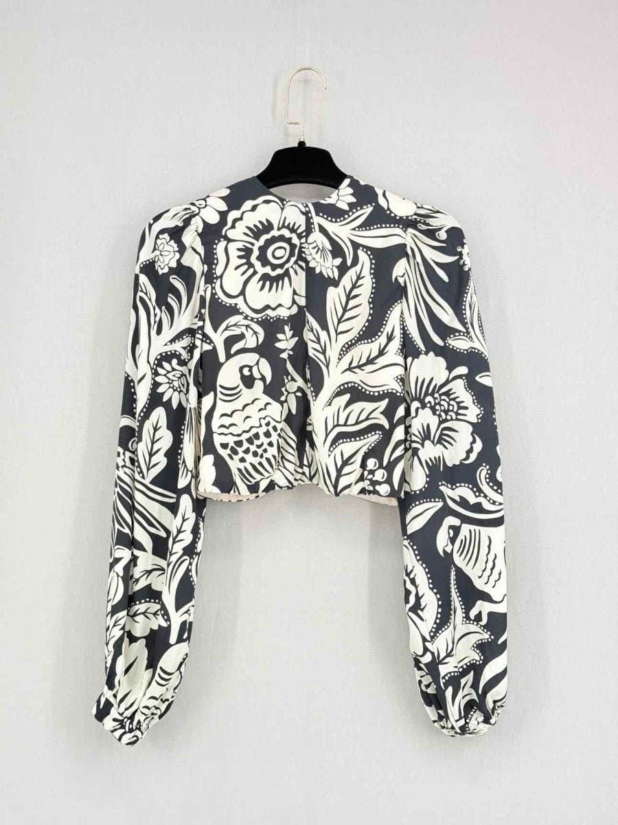 Pre - loved JOHANNA ORTIZ Black & Cream Tropical Size US 0 Top at Reems Closet