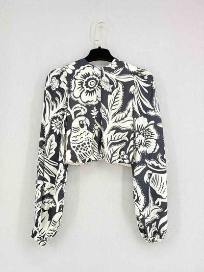 Pre - loved JOHANNA ORTIZ Black & Cream Tropical Size US 0 Top at Reems Closet