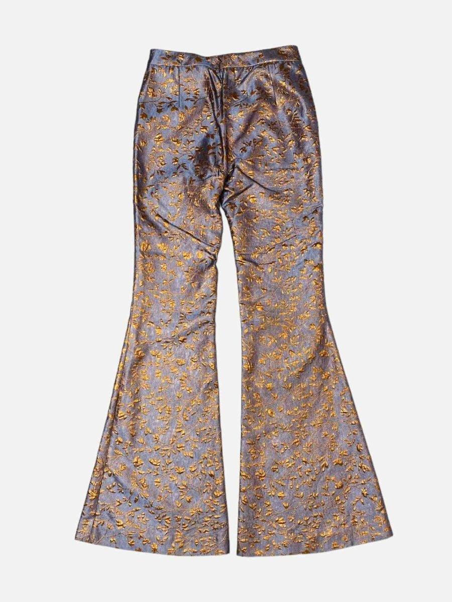 Pre - loved JOHANNA ORTIZ Blue w/ Bronze Jacquard Size US 6 Pants at Reems Closet