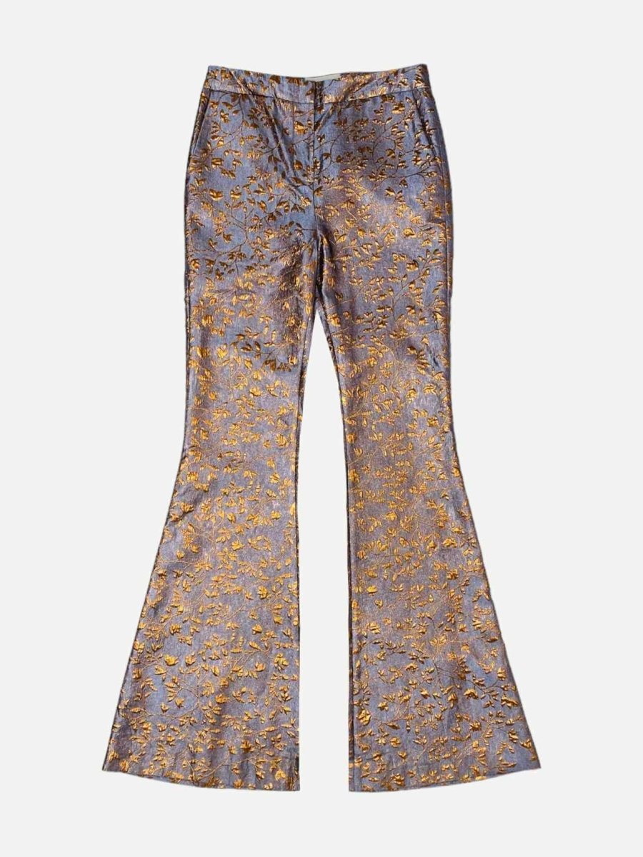 Pre - loved JOHANNA ORTIZ Blue w/ Bronze Jacquard Size US 6 Pants at Reems Closet