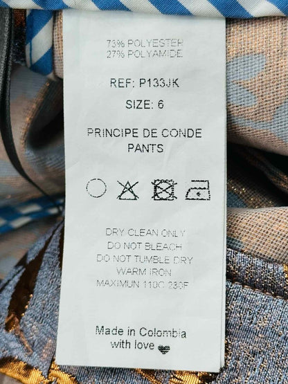 Pre - loved JOHANNA ORTIZ Blue w/ Bronze Jacquard Size US 6 Pants at Reems Closet
