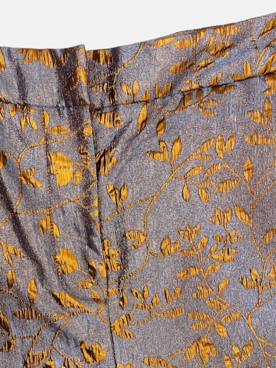 Pre - loved JOHANNA ORTIZ Blue w/ Bronze Jacquard Size US 6 Pants at Reems Closet