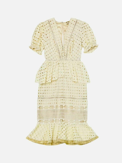 Pre - loved JOHANNA ORTIZ Bodycon Cream Knee Length Dress at Reems Closet