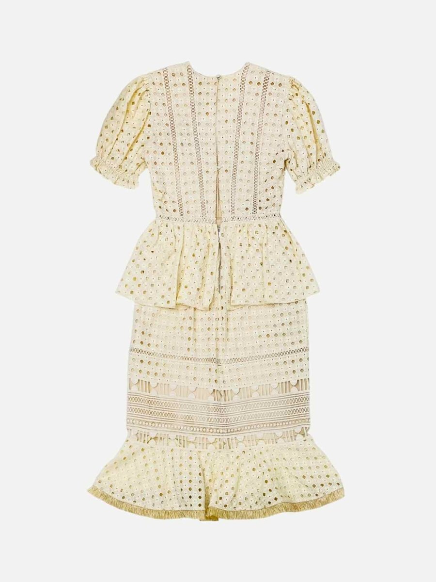 Pre - loved JOHANNA ORTIZ Bodycon Cream Knee Length Dress at Reems Closet