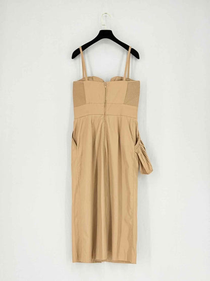 Pre - loved JOHANNA ORTIZ Mocha Frilled Size US 6 Midi Dress at Reems Closet