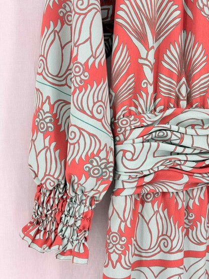 Pre-loved JOHANNA ORTIZ Red & Green Printed Size US 4 Midi Dress at Reems Closet