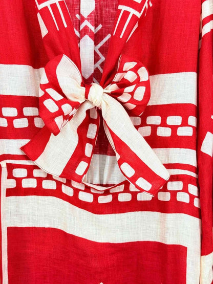 Pre - loved JOHANNA ORTIZ Red w/ White Size US 0 Midi Dress at Reems Closet