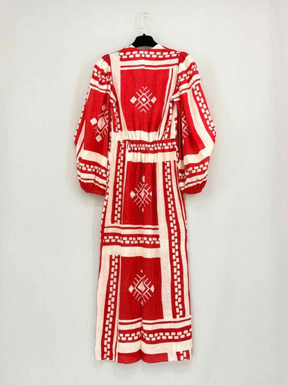 Pre - loved JOHANNA ORTIZ Red w/ White Size US 0 Midi Dress at Reems Closet