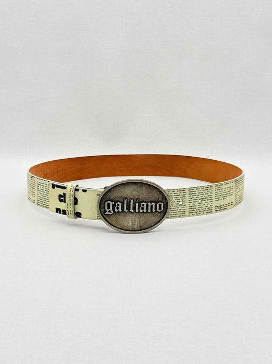 Pre-loved JOHN GALLIANO Off-white & Black Newspaper Print Belt at Reems Closet