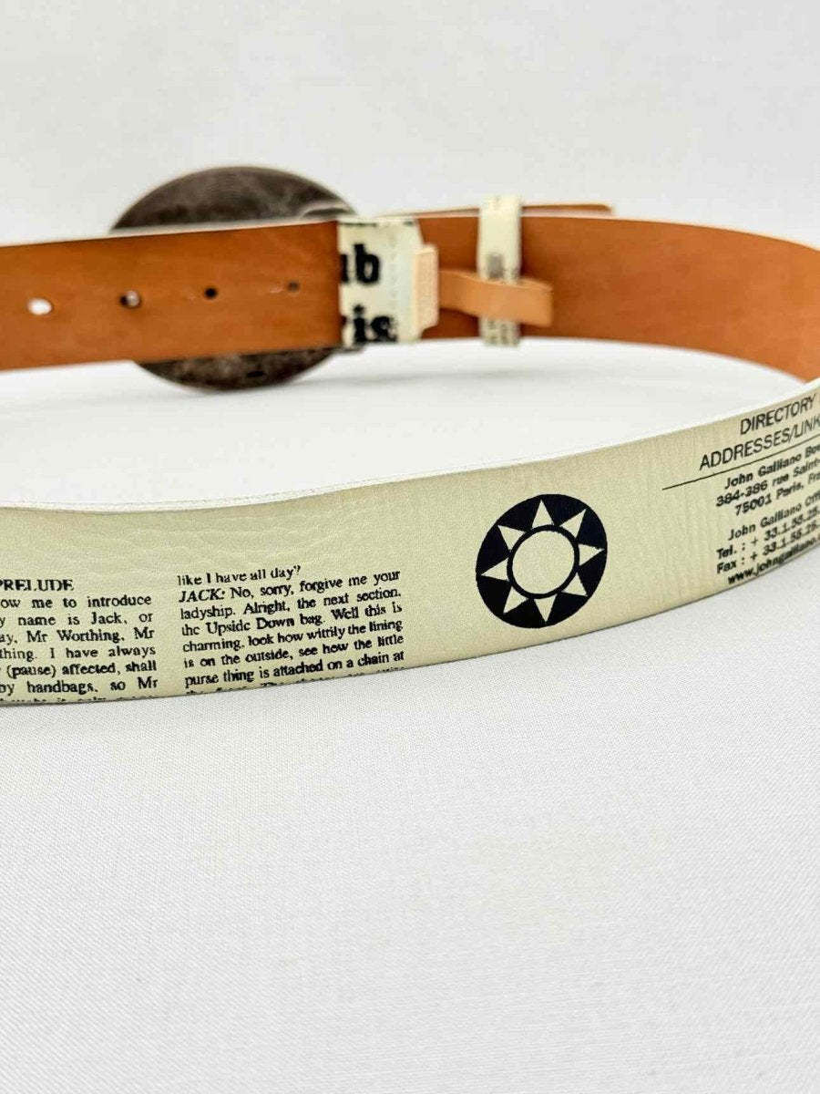 Pre-loved JOHN GALLIANO Off-white & Black Newspaper Print Belt at Reems Closet
