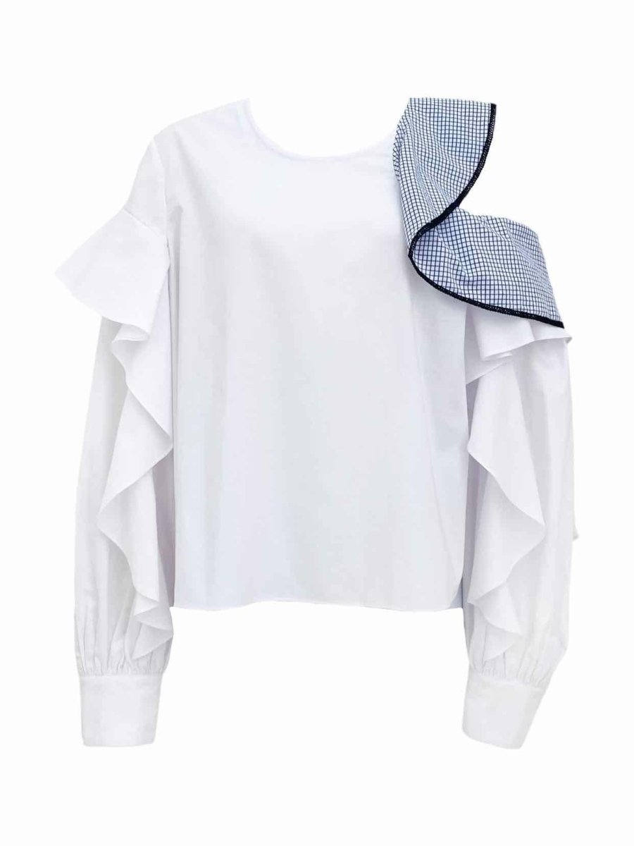 Pre - loved JONATHAN SIMKHAI Cutout White & Blue Size Medium Shirt at Reems Closet