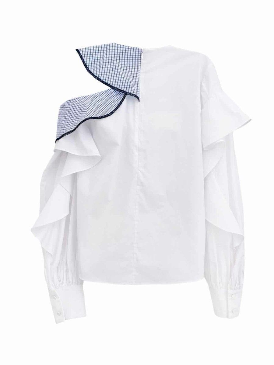 Pre - loved JONATHAN SIMKHAI Cutout White & Blue Size Medium Shirt at Reems Closet