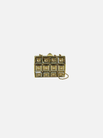 Pre - loved JUDITH LEIBER Gold Square Clutch at Reems Closet