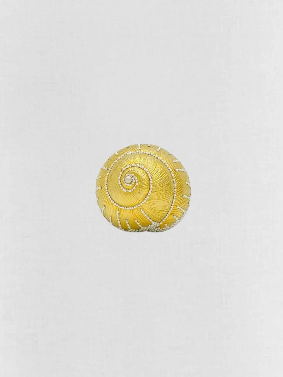 Pre - loved JUDITH LEIBER Shell Gold Clutch at Reems Closet