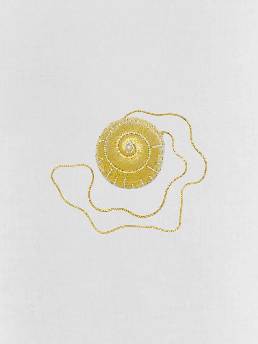 Pre - loved JUDITH LEIBER Shell Gold Clutch at Reems Closet