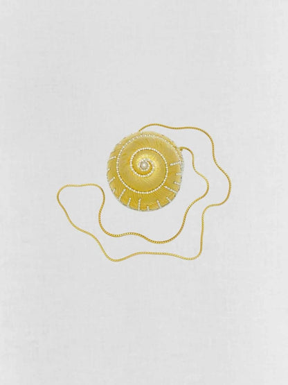 Pre - loved JUDITH LEIBER Shell Gold Clutch at Reems Closet