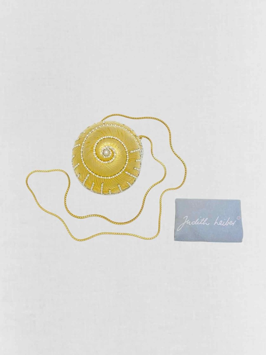 Pre - loved JUDITH LEIBER Shell Gold Clutch at Reems Closet