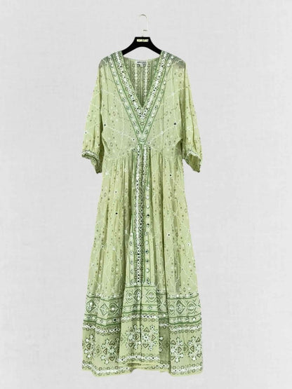 Pre - loved JULIET DUNN Green & White Size US 2/4 Midi Dress at Reems Closet