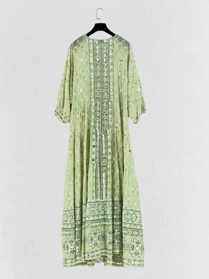 Pre - loved JULIET DUNN Green & White Size US 2/4 Midi Dress at Reems Closet
