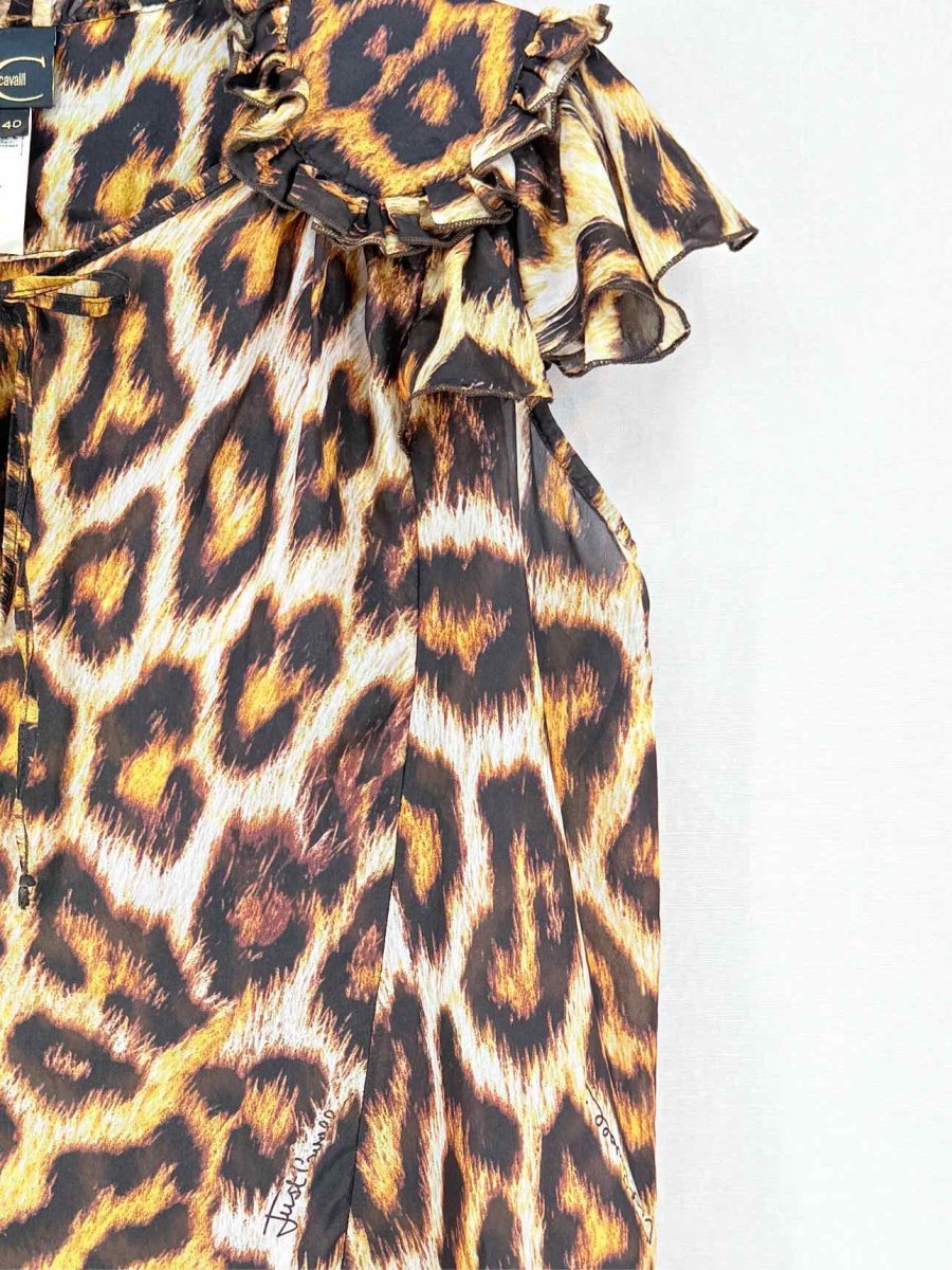Pre - loved JUST CAVALLI Beige & Black Leopard Size US 4 Top at Reems Closet