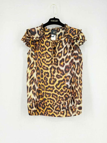 Pre - loved JUST CAVALLI Beige & Black Leopard Size US 4 Top at Reems Closet
