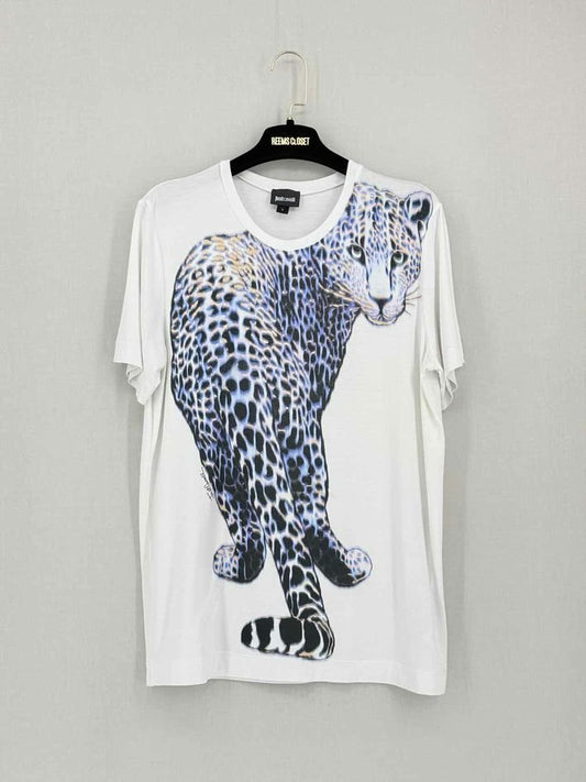 Pre-loved JUST CAVALLI White Multicolor Size Large T-shirt at Reems Closet