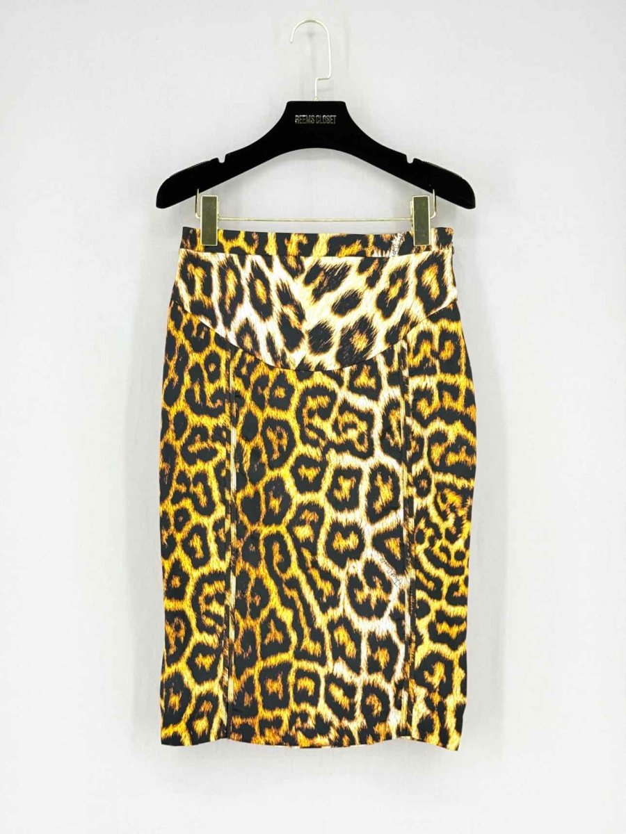 Pre - loved JUST CAVALLI Yellow & Black Size US 8 Knee Length Skirt at Reems Closet