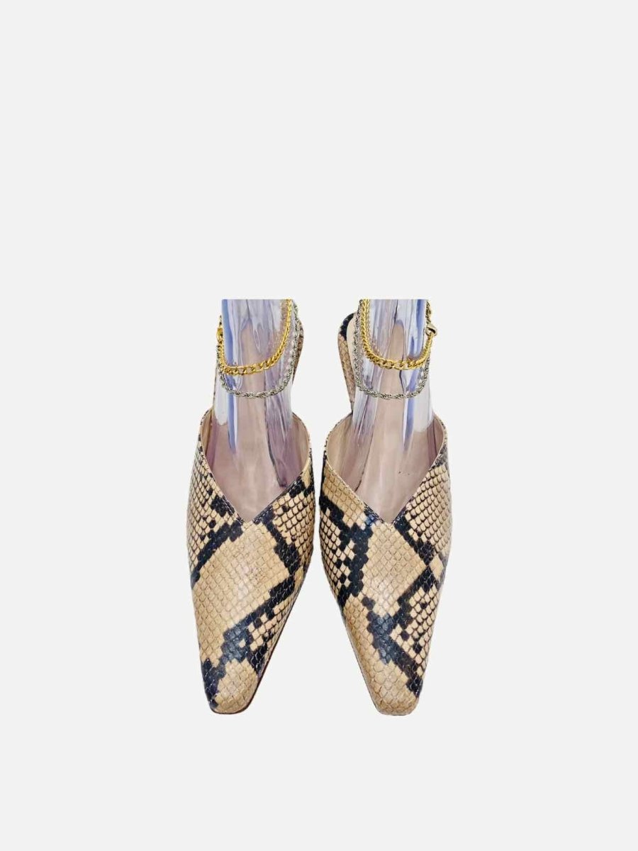 Pre - loved KALDA Ankle Chain Beige & Black Snakeskin Slingbacks at Reems Closet