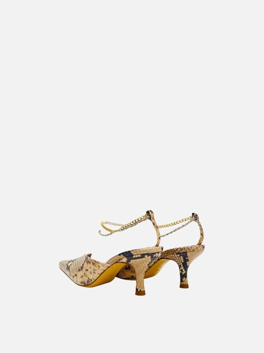 Pre - loved KALDA Ankle Chain Beige & Black Snakeskin Slingbacks at Reems Closet