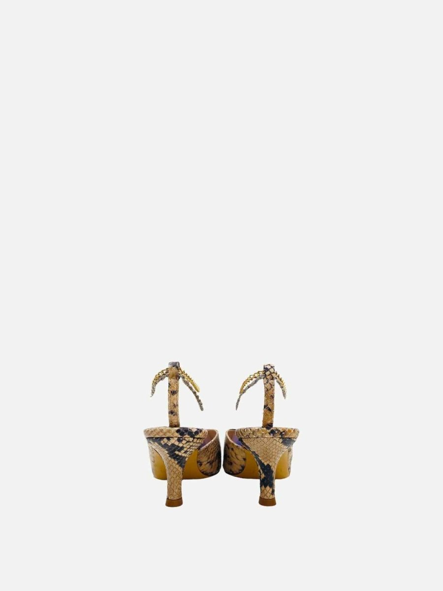 Pre - loved KALDA Ankle Chain Beige & Black Snakeskin Slingbacks at Reems Closet